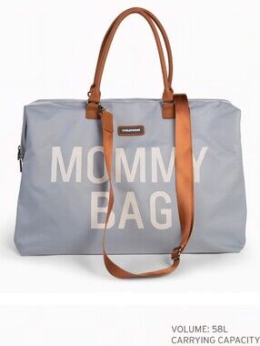 Mommy Bag - Light Gray with Tan Straps